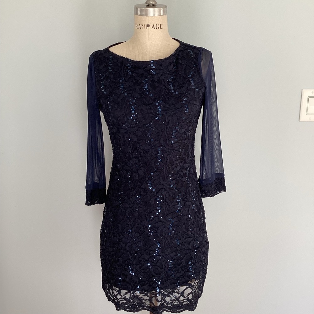 Tiana B. Navy lace long sleeve dress